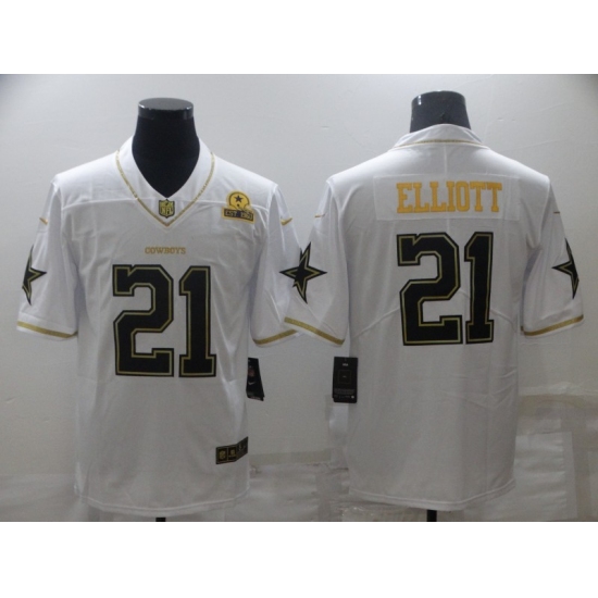 Men's Dallas Cowboys #21 Ezekiel Elliott White Gold Limited Player Jersey - Ujersey