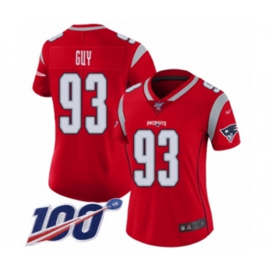 Women's New England Patriots #93 Lawrence Guy Limited Red Inverted Legend 100th Season Football Jersey - Ujersey
