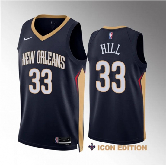 Men's New Orleans Pelicans #33 Malcolm Hill Navy Icon Edition Stitched Basketball Jersey - Ujersey