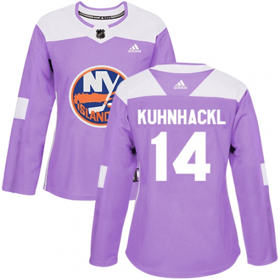 Women's Adidas New York Islanders #14 Tom Kuhnhackl Authentic Purple Fights Cancer Practice NHL Jersey - Ujersey