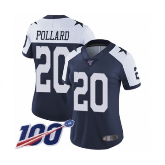Women's Dallas Cowboys #20 Tony Pollard Navy Blue Throwback Alternate Vapor Untouchable Limited Player 100th Season Football Jersey - Ujersey