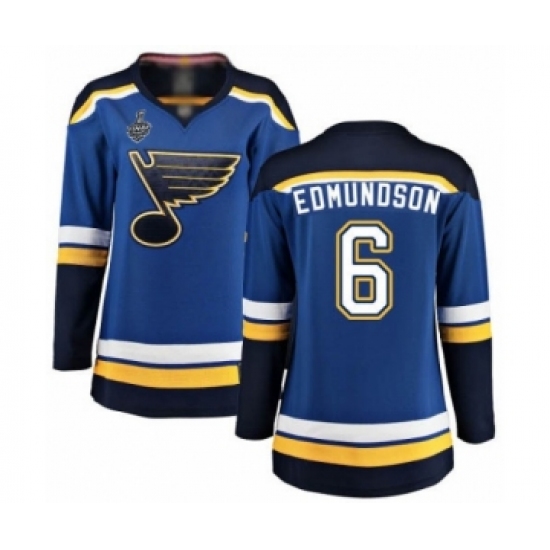 Women's St. Louis Blues #6 Joel Edmundson Fanatics Branded Royal Blue Home Breakaway 2019 Stanley Cup Final Bound Hockey Jersey - Ujersey