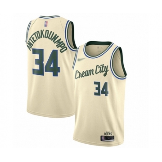 Youth Milwaukee Bucks #34 Giannis Antetokounmpo Swingman Cream Basketball Jersey - 2019 20 City Edition - Ujersey
