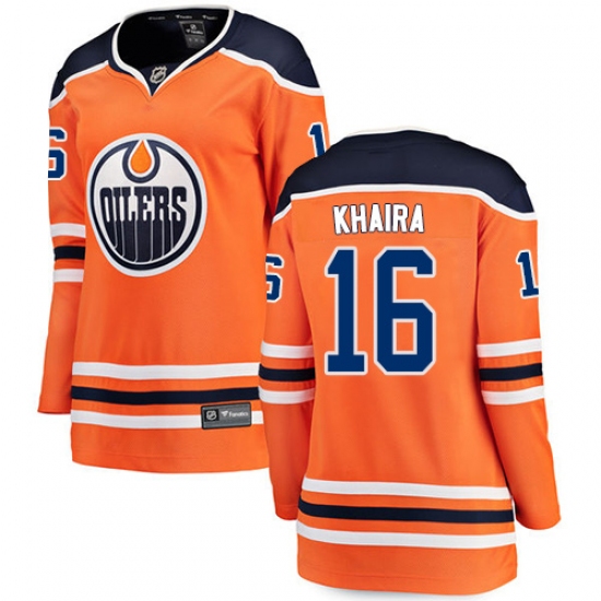 Women's Edmonton Oilers #16 Jujhar Khaira Fanatics Branded Orange Home Breakaway NHL Jersey - Ujersey