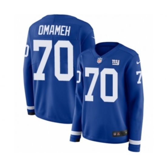 Women's Nike New York Giants #70 Patrick Omameh Limited Royal Blue Therma Long Sleeve NFL Jersey - Ujersey