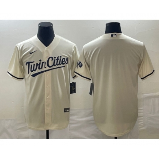 Men's Minnesota Twins Blank Cream Cool Base Stitched Baseball Jersey - Ujersey