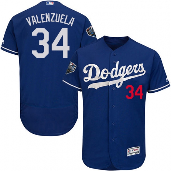 Men's Majestic Los Angeles Dodgers #34 Fernando Valenzuela Royal Blue Flexbase Authentic Collection 2018 World Series MLB Jersey - Ujersey