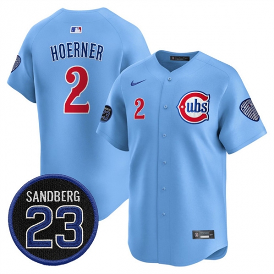 Men's Chicago Cubs #2 Nico Hoerner Blue 'Ryne Sandberg Tribute' Vapor Limited V2 Stitched Baseball Jersey - Ujersey