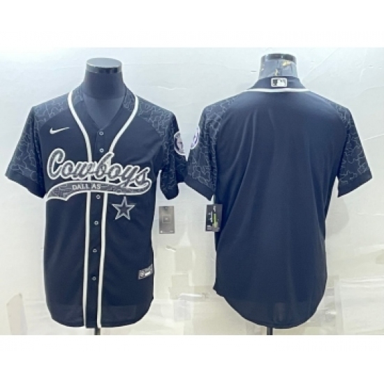 Men's Dallas Cowboys Blank Black Reflective With Patch Cool Base Stitched Baseball Jersey - Ujersey