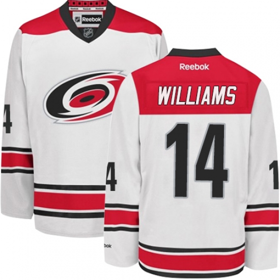 Men's Reebok Carolina Hurricanes #14 Justin Williams Authentic White Away NHL Jersey - Ujersey