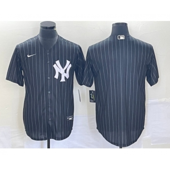 Men's New York Yankees Blank Black Pinstripe Cool Base Stitched Baseball Jersey - Ujersey