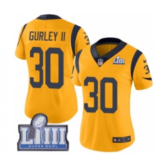 Women's Nike Los Angeles Rams #30 Todd Gurley Limited Gold Rush Vapor Untouchable Super Bowl LIII Bound NFL Jersey - Ujersey