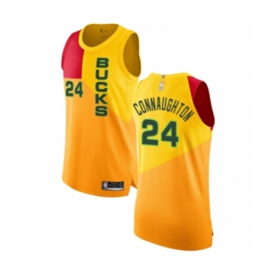 Men's Milwaukee Bucks #24 Pat Connaughton Authentic Yellow Basketball Jersey - City Edition - Ujersey