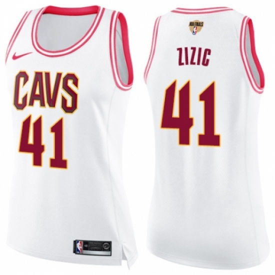 Women's Nike Cleveland Cavaliers #41 Ante Zizic Swingman White/Pink Fashion 2018 NBA Finals Bound NBA Jersey - Ujersey