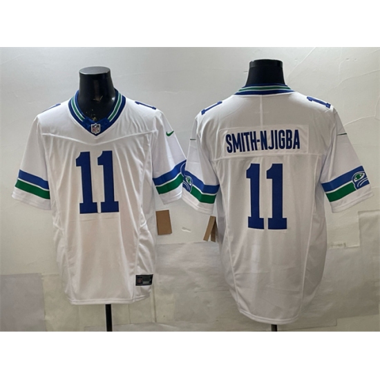 Men's Seattle Seahawks #11 Jaxon Smith-Njigba White F.U.S.E. Vapor Throwback Limited Stitched Football Jersey - Ujersey