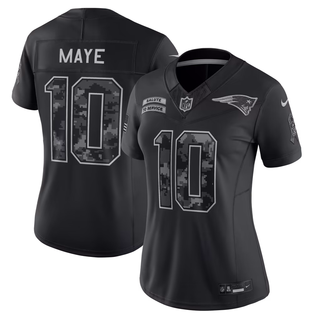 Women's New England Patriots Drake Maye Nike Black 2026 Salute to Service Stitched Limited Jersey - U-jersey