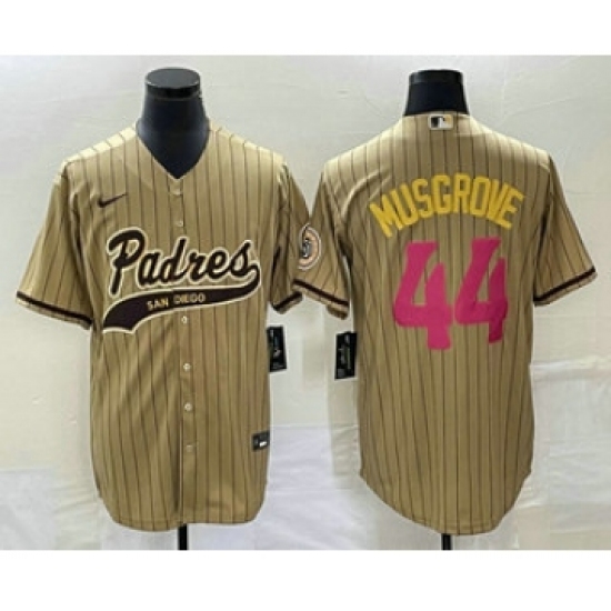 Men's San Diego Padres #44 Joe Musgrove Tan Pinstripe 2023 City Connect Cool Base Stitched Jersey 1 - Ujersey