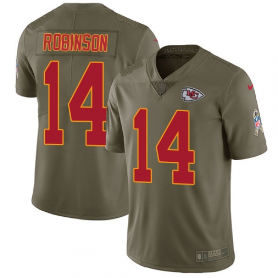 Youth Nike Kansas City Chiefs #14 Demarcus Robinson Limited Olive 2017 Salute to Service NFL Jersey - Ujersey