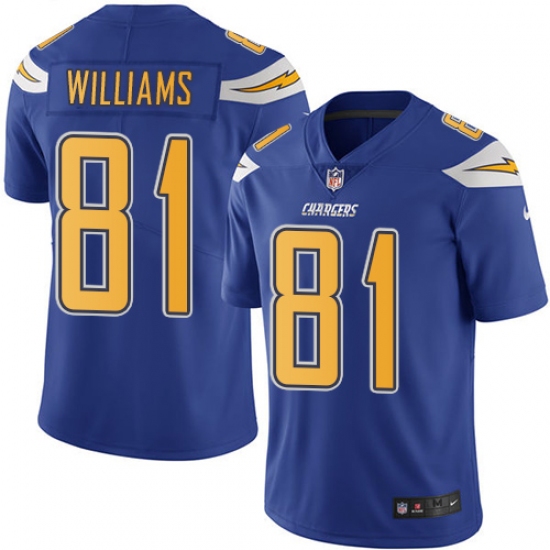 Youth Nike Los Angeles Chargers #12 Mike Williams Limited Electric Blue Rush Vapor Untouchable NFL Jersey - Ujersey