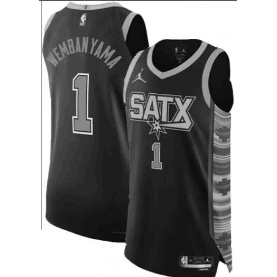 Men's San Antonio Spurs #1 Victor Wembanyama Black Statement Edition Stitched Basketball Jersey - Ujersey
