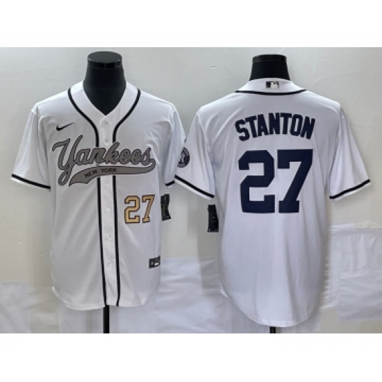Men's New York Yankees #27 Giancarlo Stanton Number White Cool Base Stitched Baseball Jersey - Ujersey