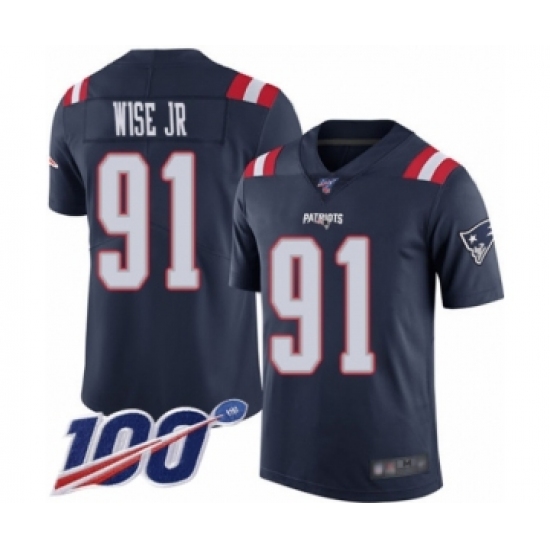 Men's New England Patriots #91 Deatrich Wise Jr Limited Navy Blue Rush Vapor Untouchable 100th Season Football Jersey - Ujersey