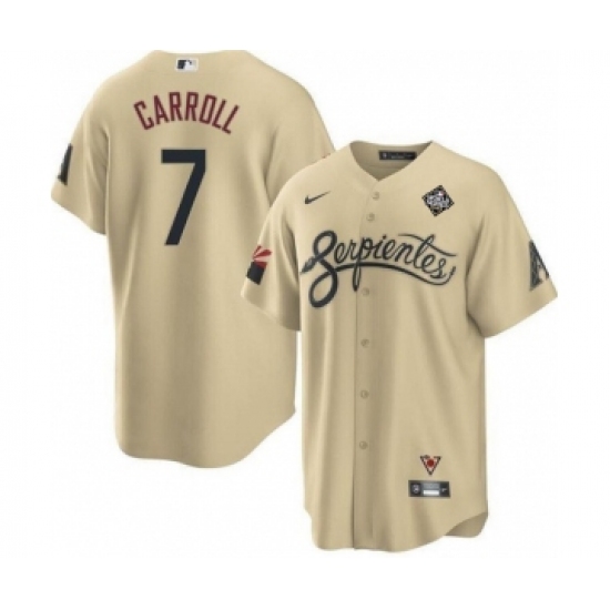 Men's Arizona Diamondbacks #7 Corbin Carroll Gold 2023 World Series City Connect Cool Base Stitched Baseball Jersey - Ujersey