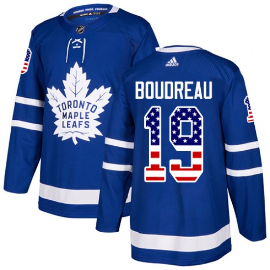 Men's Adidas Toronto Maple Leafs #19 Bruce Boudreau Authentic Royal Blue USA Flag Fashion NHL Jersey - Ujersey