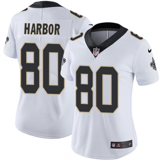 Women's Nike New Orleans Saints #80 Clay Harbor White Vapor Untouchable Elite Player NFL Jersey - Ujersey