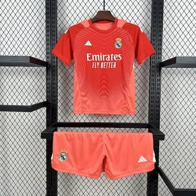 Real Madrid Soccer Jersey Orange Goalkeeper Kids Kit Jersey+Shorts 2025/26 - Ujersey NHL
