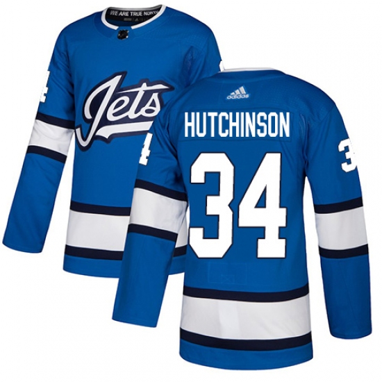 Men's Adidas Winnipeg Jets #34 Michael Hutchinson Authentic Blue Alternate NHL Jersey - Ujersey