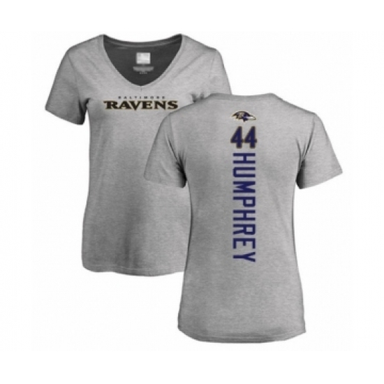 Football Women's Baltimore Ravens #44 Marlon Humphrey Ash Backer V-Neck T-Shirt - Ujersey