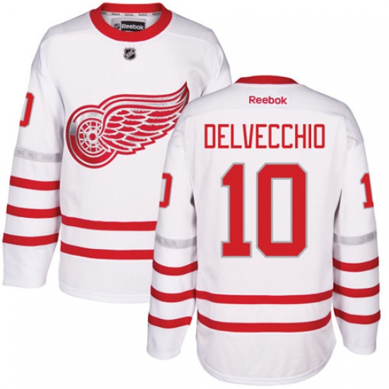 Men's Reebok Detroit Red Wings #10 Alex Delvecchio Premier White 2017 Centennial Classic NHL Jersey - Ujersey