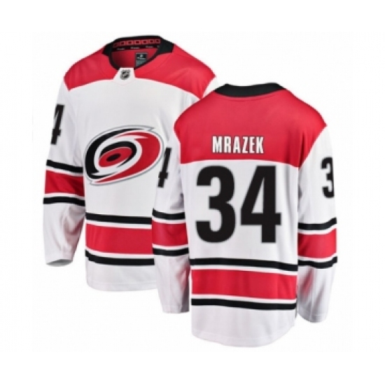 Men's Carolina Hurricanes #34 Petr Mrazek Authentic White Away Fanatics Branded Breakaway NHL Jersey - Ujersey