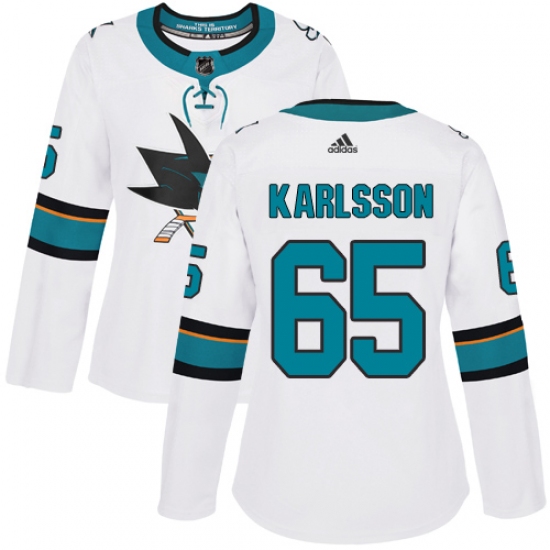Women's Adidas San Jose Sharks #65 Erik Karlsson Authentic White Away NHL Jersey - Ujersey