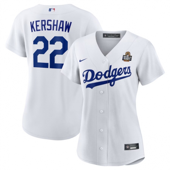 Women's Los Angeles Dodgers #22 Clayton Kershaw White 2024 World Series Cool Base Stitched Baseball Jersey(Run Small) - Ujersey