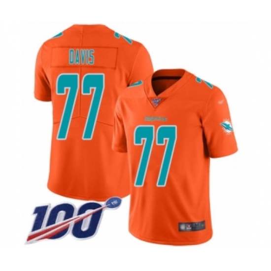 Men's Miami Dolphins #77 Jesse Davis Limited Orange Inverted Legend 100th Season Football Jersey - Ujersey