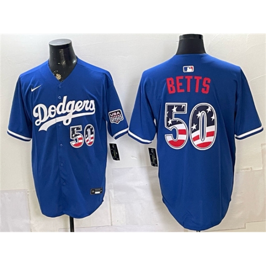 Men's Los Angeles Dodgers #50 Mookie Betts Royal 250 Fourth of July Stitched Baseball Jersey - Ujersey