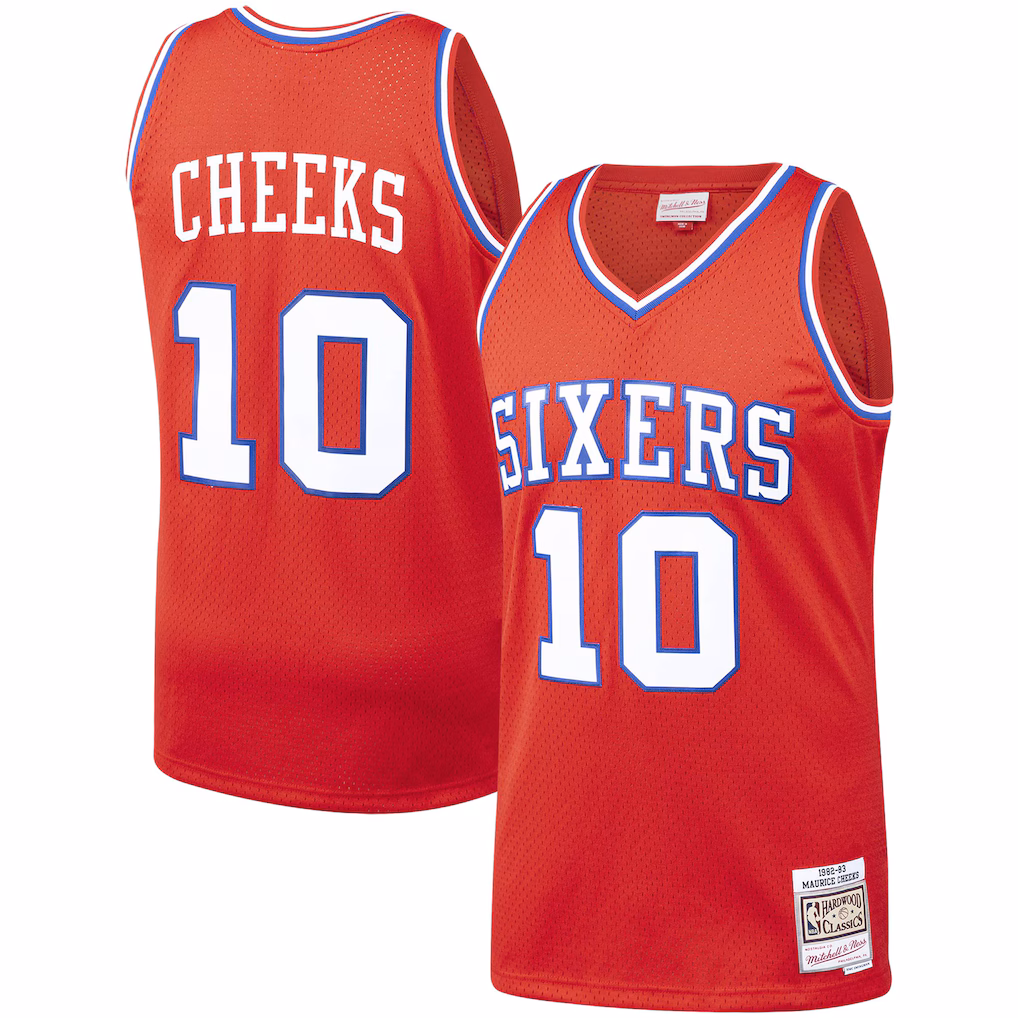 Men's Philadelphia 76ers Maurice Cheeks Mitchell & Ness Red Hardwood Classics Swingman Jersey - ujerseystore