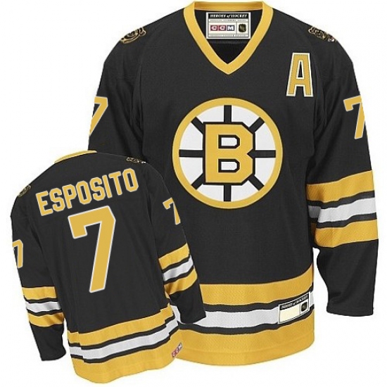 Men's CCM Boston Bruins #7 Phil Esposito Premier Black/Gold Throwback NHL Jersey - Ujersey