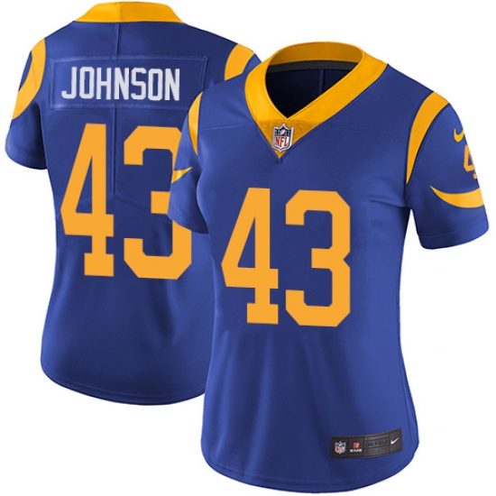 Women's Nike Los Angeles Rams #43 John Johnson Royal Blue Alternate Vapor Untouchable Limited Player NFL Jersey - Ujersey
