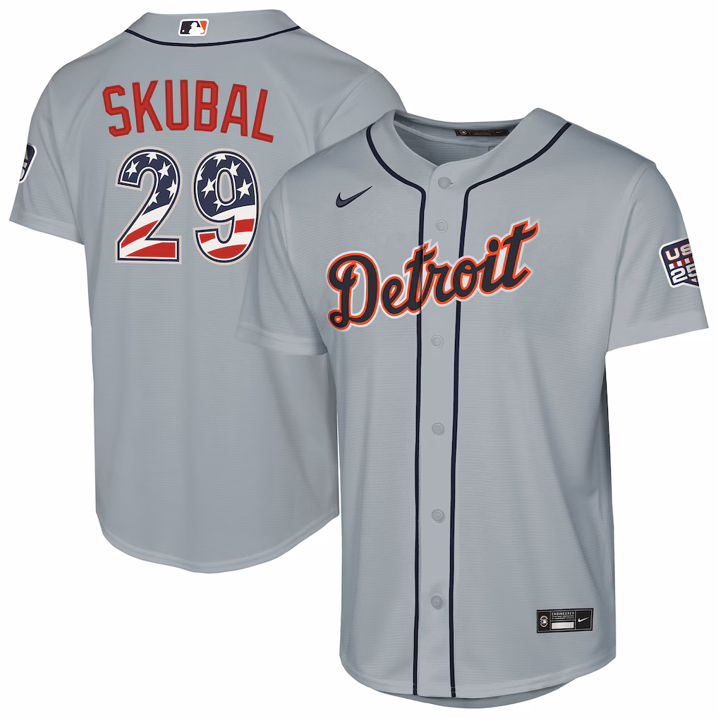 Youth Detroit Tigers Tarik Skubal Nike Gray USA 250 Fourth of July Road Replica Jersey - Ujersey