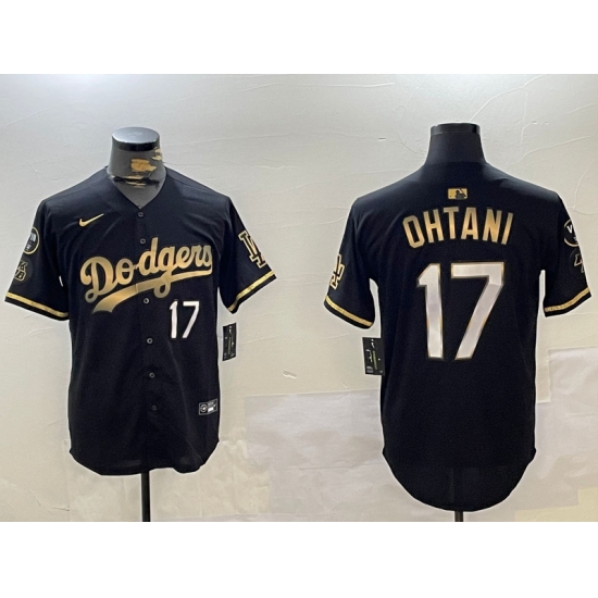 Men's Los Angeles Dodgers #17 Shohei Ohtani Black Gold World Series Champions Cool Base Stitched Baseball Jersey - Ujersey