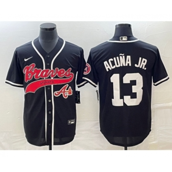 Men's Atlanta Braves #13 Ronald Acuna Jr Black Cool Base Stitched Baseball Jersey1 - Ujersey