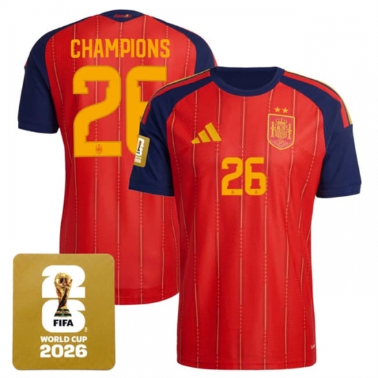 Men's Spain Team #26 Champions Red 2026 World Cup Home Soccer Jersey