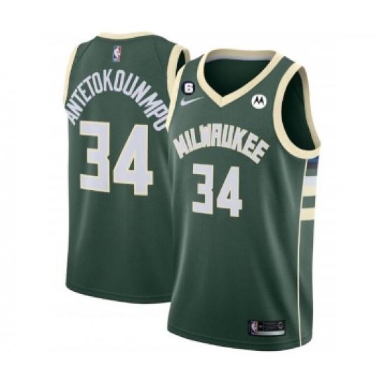 Men's Milwaukee Bucks #34 Giannis Antetokounmpo White With No.6 Patch Stitched Basketball Jersey - Ujersey