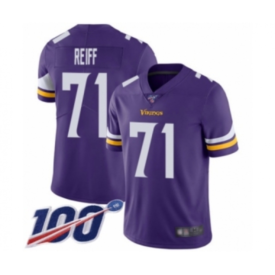 Men's Minnesota Vikings #71 Riley Reiff Purple Team Color Vapor Untouchable Limited Player 100th Season Football Jersey - Ujersey