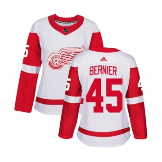 Women's Adidas Detroit Red Wings #45 Jonathan Bernier Authentic White Away NHL Jersey