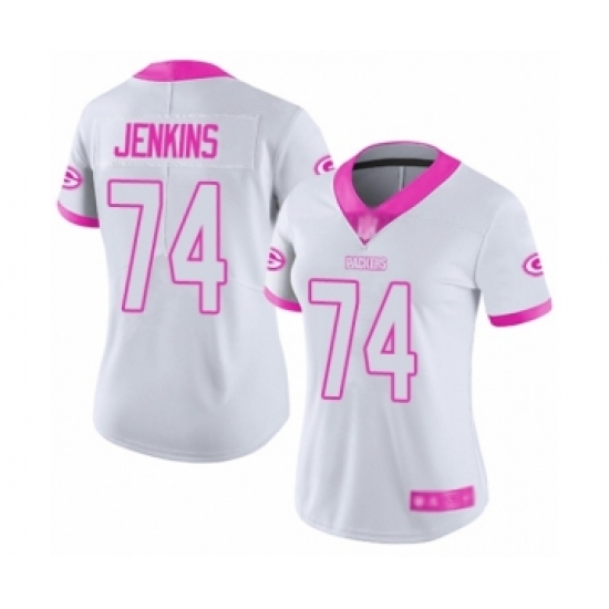 Women's Green Bay Packers #74 Elgton Jenkins Limited White  Pink Rush Fashion Football Jersey - Ujersey