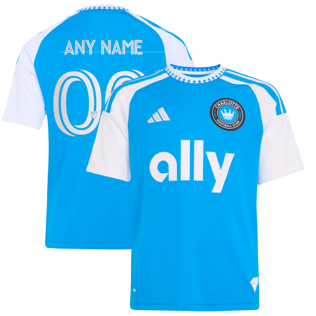 Youth Charlotte FC adidas Blue 2026 Carolina Kit: Crowns Up Replica Custom Jersey - ujerseystore